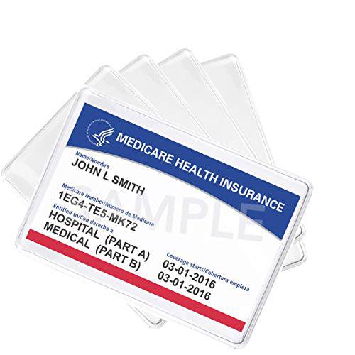 5 팩 - 프리미엄 메디케어 카드 보호 커버 - 듀러블 2 ⅜ X 3 ⅜ 명함카드, 비즈니스 카드 홀더 - 클리어 비닐 플라스틱 커버  보험& Social 세큐리티 Metro&  특허 or 신용 카드 by Specialis