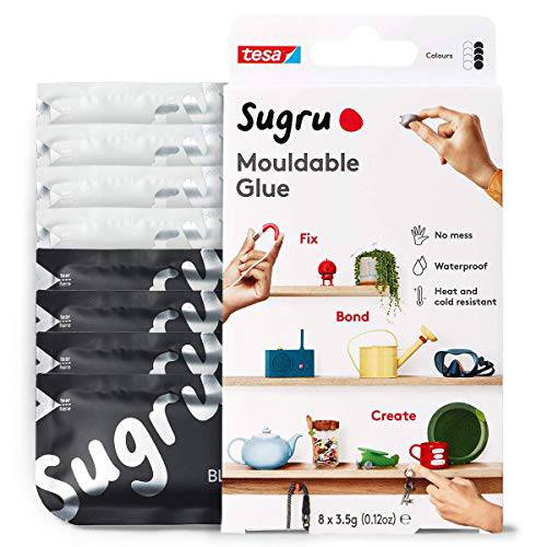 Sugru I000949 모양변형가능한 Multi-Purpose 글루,접착제 Creative 고정 and 제작,  블랙&  화이트, 8 피스