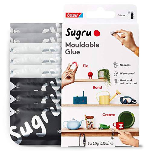 Sugru I000948 모양변형가능한 Multi-Purpose 글루,접착제 Creative 고정 and 제작, 블랙,  화이트&  그레이, 8 피스
