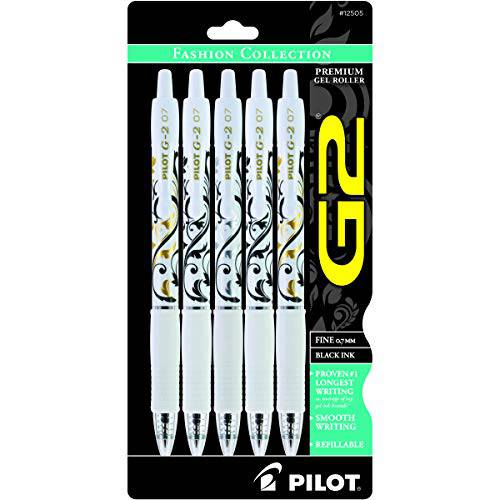 Pilot G2 패션 콜렉션 프리미엄 젤 잉크 펜,  파인포인트팁, 가는 심, 가는 촉, 다양한 배럴 Accents, 블랙 잉크, 5 Count (12505)
