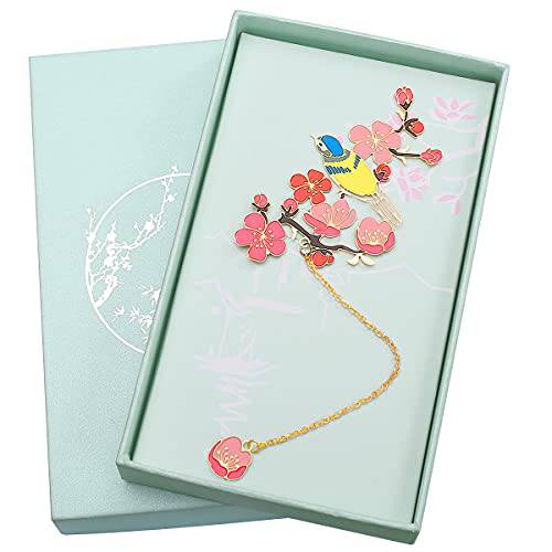 Toirxarn 메탈 책갈피 Flower-Themed, 선물 리더, 리더기 여성/ 남성용/ 걸스/ Friends/ 교사. Anyone 생일 Present.(Golden 펜던트 Plum Blossom)