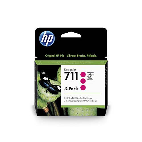 HP 711 Magenta 29-ml 3-Pack 정품 잉크 카트리지 (CZ135A) DesignJet T530, T525, T520, T130, T125, T120& T100 라지 포맷 Plotter 프린터