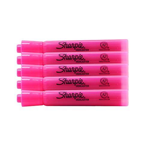 Sharpie 악센트 Tank-Style 형광펜, 5 컬러 형광펜,  형광펜팁, 형광펜촉, 누운촉, 누운팁 (형광 핑크, 5-Pack)