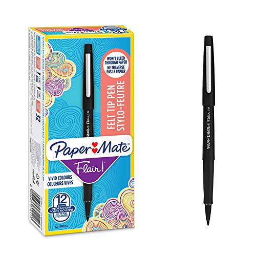 PaperMate Flair 펜, 0.7 mm 미디엄 팁, 블랙, 박스 of 12
