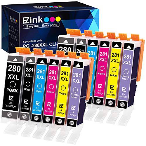 E-Z 잉크 (TM) 호환가능한 잉크카트리지, 프린트잉크 교체용 캐논 PGI-280XXL CLI-281XXL PGI 280XXL CLI 281XXL to 사용 PIXMA TS9120 TS8120 TS8220 (PGBK, 블랙, 포토 블루, Cyan, Magenta, Yellow) 12 팩