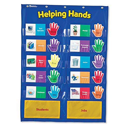 학습 Resources 도움 핸드 포켓 차트, 교실 수납,정리, 선생님 악세사리, 30 카드, Ages 5+