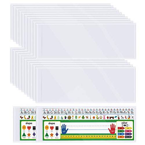 Meetory 36 피스 클리어 네임플레이트 포켓 Self-Adhesive 데스크 명함 태그 커버 학교 교실 데스크,  사무용품, 13.5 x 4.9 인치