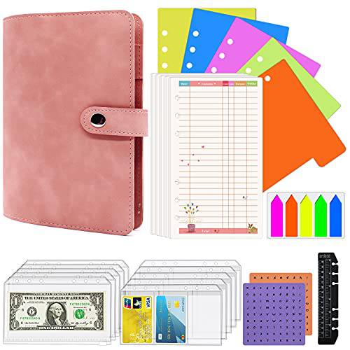 39 Pces A6 바인더 포켓, 예산 바인더 캐쉬 봉투 Budgeting, 예산 바인더 지퍼, 머니 바인더 오거나이저,수납함,정리함 캐쉬, 예산 지갑 바인더 디바이더 포켓 레터 Labels(Pink)