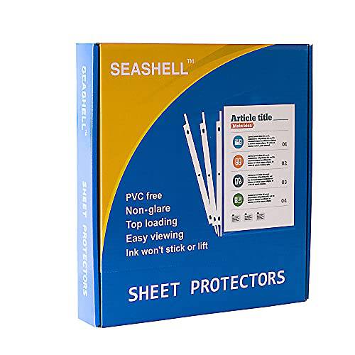 Seashell 200PCS 헤비듀티 Non-Glare 클리어화일속지, 속지, 시트 프로텍터, 파일 속지, 3.2 MIL 두꺼운 페이지 프로텍터 한층더강화된 3-Hole, 플라스틱 커버 3 링 바인더 호환 8.5 x 11 용지,종이, 탑 Loading/ 기록 세이프/ Acid 프리