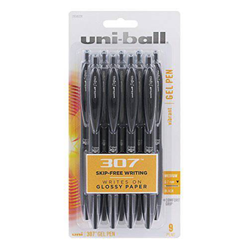 Uni-Ball 시그노 307 미디엄 포인트 개폐식 롤러볼 펜, 9 팩, 블랙 (UMN-307)