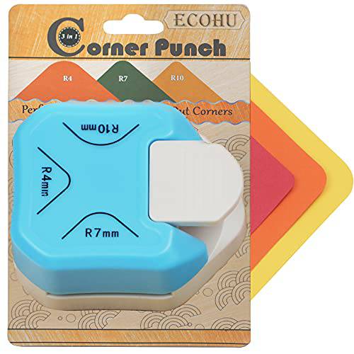 ECOHU 라운드 모서리 펀치, 3 in 1-3 웨이 모서리 펀칭기,펀치 커터 용지,종이 공예 (R4mm+ R7mm+ R10mm) 커팅 여러 모서리, DIY 프로젝트, 카드 제작&  스크랩북