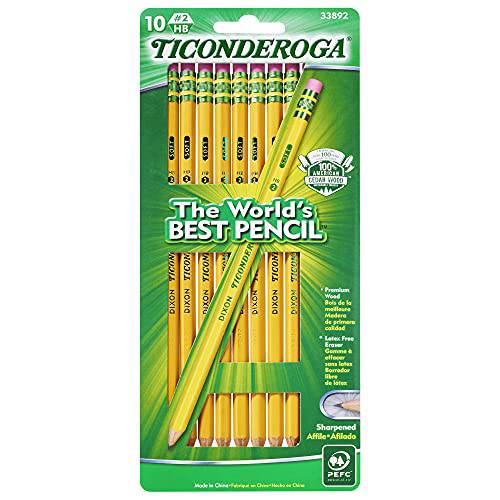 TICONDEROGA 연필, Wood-Cased, Pre-Sharpened, 흑연 2 HB 소프트, Yellow, 10-Pack (33892)