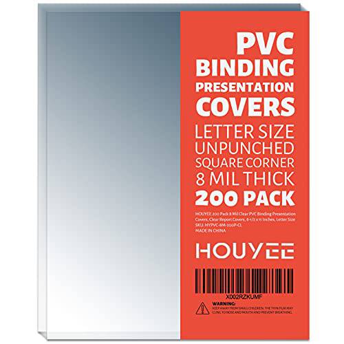 HOUYEE 200 팩 8 Mil PVC 바인딩 Presentation 커버, 클리어 Report 커버, 8-1/ 2 x 11 인치, 레터 사이즈