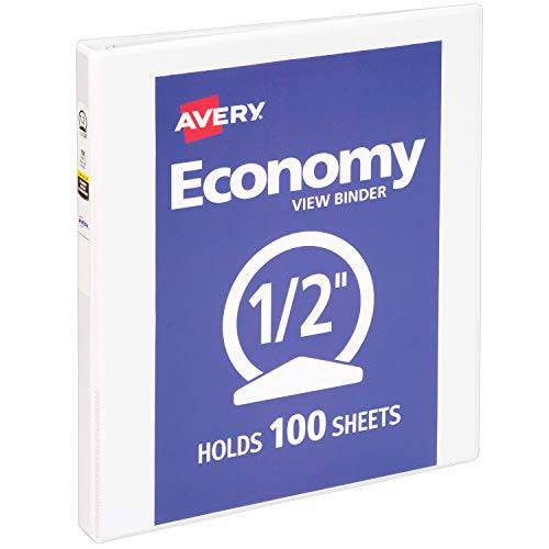 Avery 1/ 2 인치 Economy 뷰 3 링 바인더, 라운드 링, Holds 8.5 x 11 용지,종이, 1 화이트 바인더 (5706)