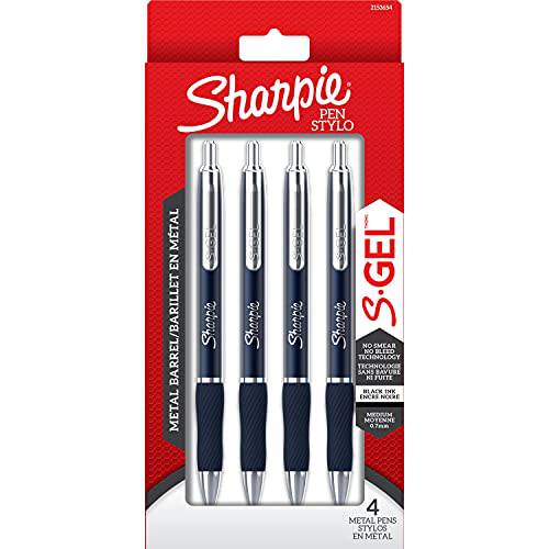Sharpie S-Gel,  젤펜, 잉크펜, 매끄러운 메탈 배럴, 미드나잇 블루, 미디엄 포인트 (0.7mm), 블랙 잉크, 4 Count