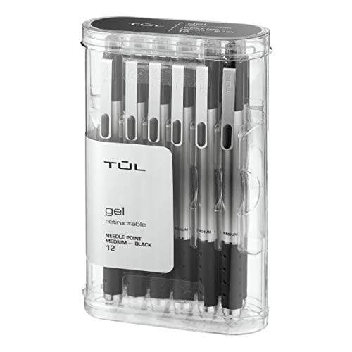 TUL GL1 젤펜, 잉크펜 개폐식 바늘 포인트 미디엄 0.7mm, 블랙 12pk