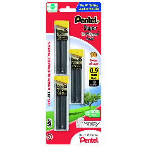 Pentel 슈퍼 Hi-Polymer 리드 리필용, 0.9 mm, 90 피스 (C29BPHB3)