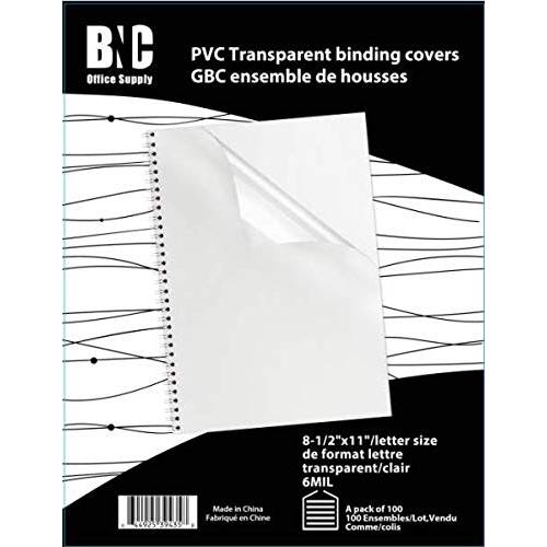 BNC 6 Mil 8-1/ 2 x 11 인치, 레터 사이즈 PVC 바인딩 커버 - 팩 of 100, 클리어
