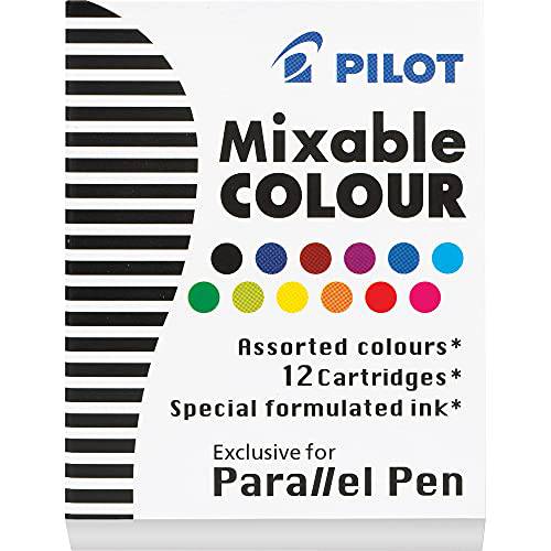 PILOT 평행 Mixable 컬러 잉크 리필용 캘리그라피,켈리그라피 펜, 12 컬러, 12-Pack (77312), 다양한