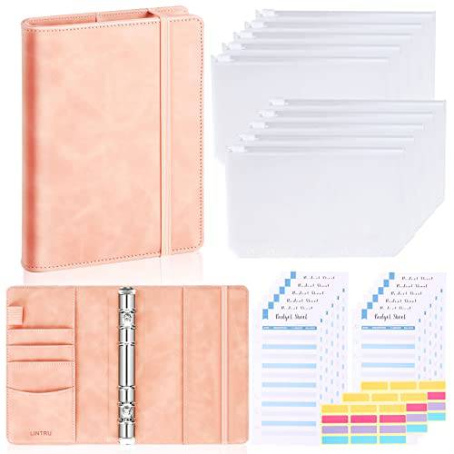 LINTRU 예산 바인더 지퍼 봉투, 캐쉬 봉투 Budgeting, 프리미엄 A6 바인더 캐쉬 봉투 시스템 10pcs 캐쉬 봉투, 12pcs 예산 시트 And 36pcs 라벨 Stickers(Pink)