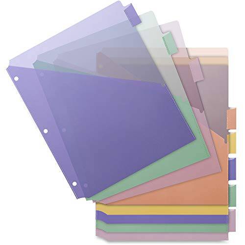더블 포켓 인덱스 디바이더, 다양한색 라지 삽입가능 탭, 홀 Punched 사용 3 링 바인더 - 8 팩
