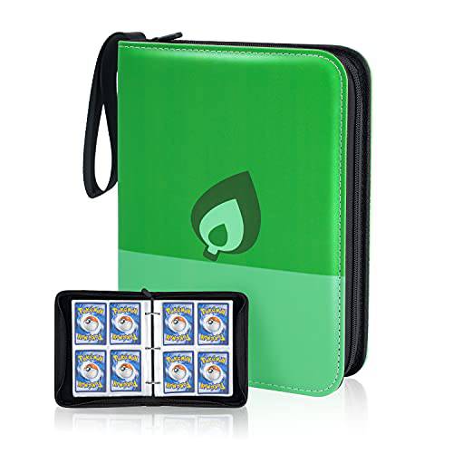CLOVERCAT 4 포켓 트레이딩 카드 바인더 3 링, 방수 트레이딩 디스플레이 홀더, 확장가능, 400 양면 포켓 앨범 호환가능한 Amiibo 유희왕, MTG and Other TCG(Green, 4 포켓)