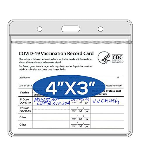 Ecqizer CDC Vaccination 카드 보호, 4 X 3 Immunization LP레코드 Vaccine 카드 홀더, 플라스틱 클리어 ID 카드 홀더 명함 태그 배지 홀더 방수 타입 밀봉가능,밀봉 Zip (3 팩)