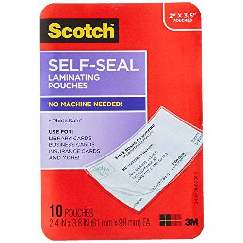 Scotch Self-Sealing 라미네이팅,코팅지,코팅용지 Pouches,  명함카드, 비즈니스 카드 사이즈, 2 인치 x 3.5 인치, 10 Pouches (LS851-10G)
