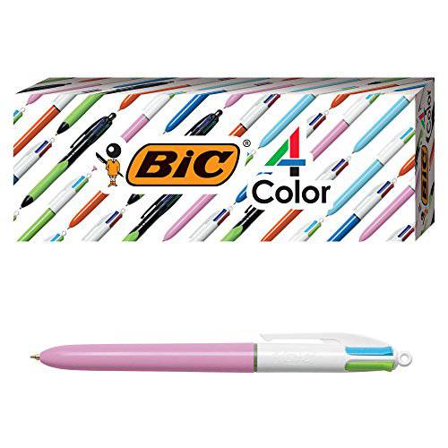 빅, BIC 4-Color 패션 볼펜, 라벤더 배럴, 미디엄 포인트 (1.0 mm), 다양한 잉크, 4-Count