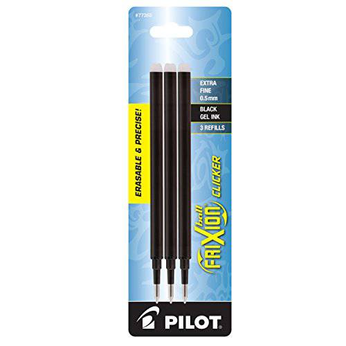 PILOT FriXion 젤 잉크 리필용 지워지는 펜, 엑스트라 파인포인트팁, 가는 심, 가는 촉, 블랙 잉크, 3-Pack (77350)