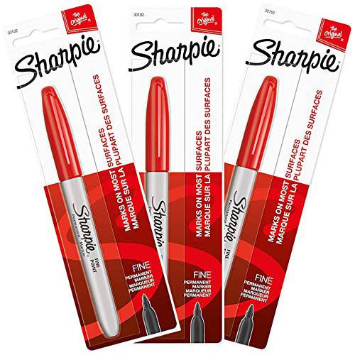 Sharpie 유성펜, 유성 마커, 유성 매직,  파인포인트팁, 가는 심, 가는 촉, 레드 잉크, 팩 of 3 (30102)