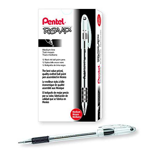 Pentel RSVP 볼펜, 1.0 mm, 블랙 잉크, 12 팩 (BK91-A)