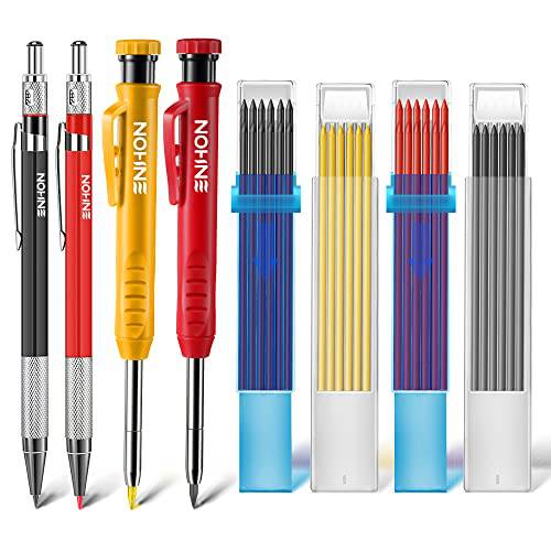 기계식 목공 연필 키트 40 리필용, 4 PCS Colorful 딥 홀 목공 연필 Built-in 샤프너,칼갈이, 목공 마킹 Scribe 툴 건축가 공사현장