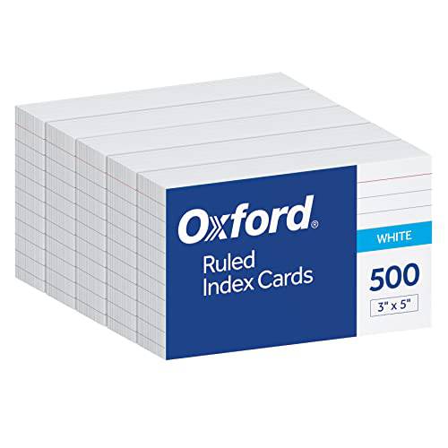 옥스퍼드 인덱스 카드, 500 팩, 3x5 인덱스 카드, 줄이있는 on 전면, 블랭크 on 후면, 화이트, 5 팩 of 100 수축 포장 카드 (40176)