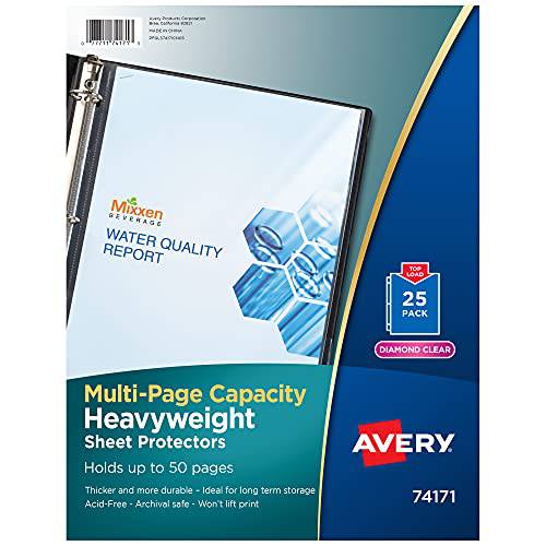 Avery 클리어 High-Capacity 클리어화일속지, 속지, 시트 프로텍터, 파일 속지, 홀드 50 시트, Heavyweight, 25 멀티 페이지 프로텍터 (74171)