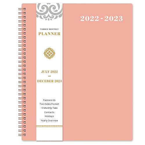 2022-2023 먼슬리 플래너, 다이어리 - 18-Month 플래너, 다이어리 from Jul. 2022 to Dec. 2023, 9 x 11, 먼슬리 플래너, 다이어리 2022-2023  탭&  포켓, 연락처 and 비밀번호, 두꺼운 용지,종이, Twin-Wire 바인딩 - Rosy 핑크