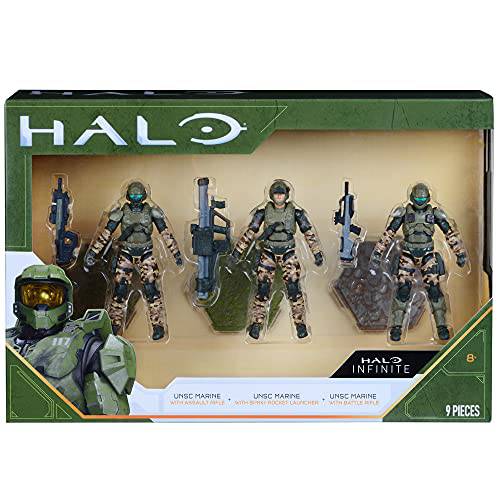 HALO 4” UNSC 해병대 3 피규어 팩 HALO 팬 - Build Your HALO Universe, (HLW0162)